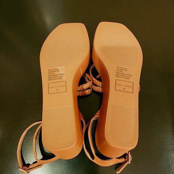Sun‎ + Stone Alyssaa Caramel Brown Braided Strap Y2K Wedge Heel Boho Sandals Sz. - Picture 13 of 14
